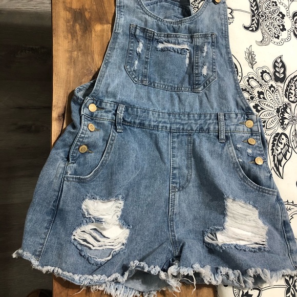 Ripped raw hem slant pocket denim overall - Picture 5 of 7